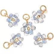 Pendentif fleur 12 mm en perles en verre facetté - Doré - Light Grey AB x1