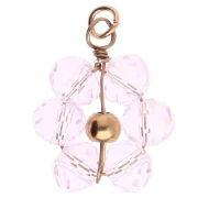 Pendentif fleur 12 mm en perles en verre facetté - Acier inox Doré Light Rose x1