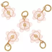 Pendentif fleur 12 mm en perles en verre facetté - Doré - Light Rose x1