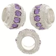 Perle rondelle strassée 7x6 mm - Argenté - Lilas x1