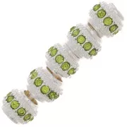 Perle rondelle strassée 7x6 mm - Argenté - Vert clair x1