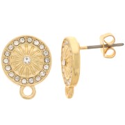 Clous d'oreilles rond 11 mm avec strass et anneau - Doré - Crystal x2|raw }}