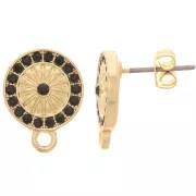 Clous d'oreilles rond 11 mm avec strass et anneau - Doré - Noir x2