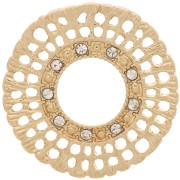 Intercalaire rond strié multi-trous 24 mm avec strass - Doré - Crystal x1