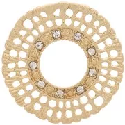 Intercalaire rond strié multi-trous 24 mm avec strass - Doré - Crystal x1