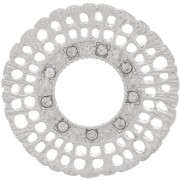 Intercalaire rond strié multi-trous 24 mm avec strass - Argenté - Transparent x1|raw }}