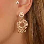 Intercalaire rond strié multi-trous 24 mm avec strass - Argenté - Transparent x1