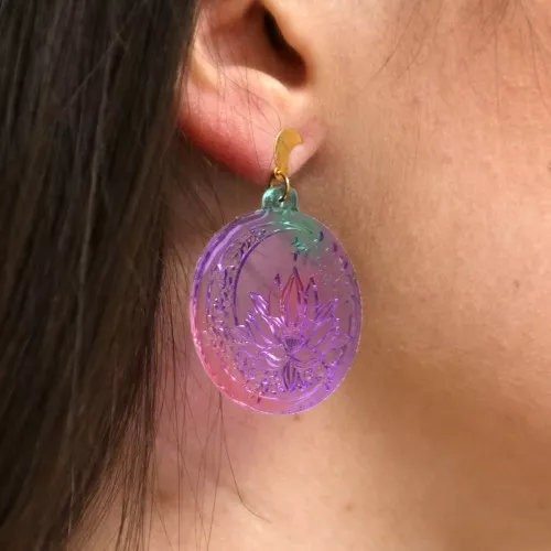 Moule silicone - boucles d'oreilles rond - fleur de Lotus & lune - résine époxy