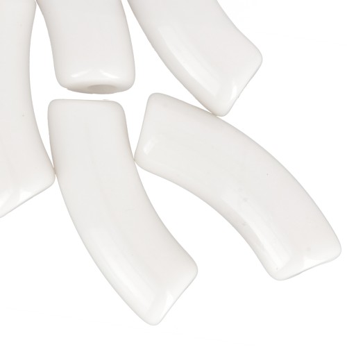 Perles tube incurvé 35x11 mm en acrylique opaque - Crème x6