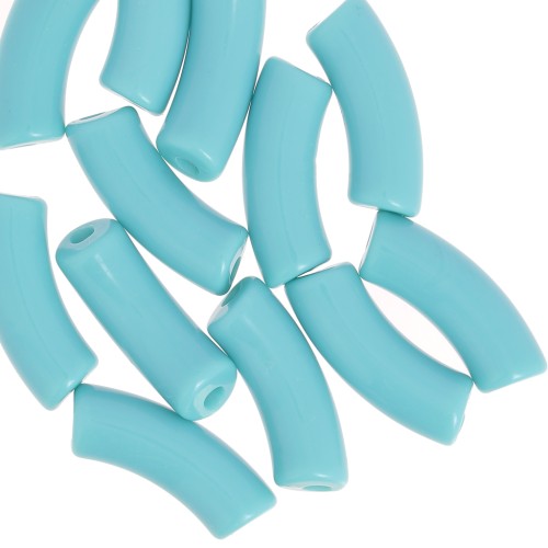 Perles tube incurvé 35x11 mm en acrylique opaque - Bleu glacier x6