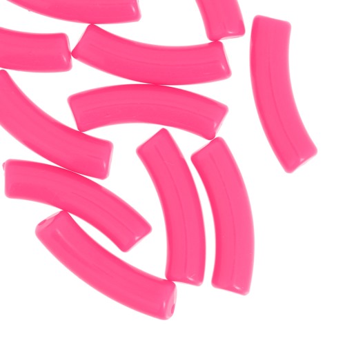Perles tube incurvé 32x8 mm en acrylique opaque - Rose fluo x6