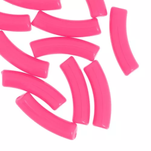 Perles tube incurvé 32x8 mm en acrylique opaque - Rose fluo x6
