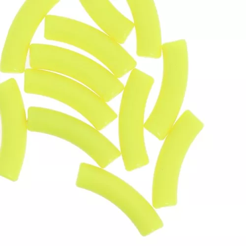 Perles tube incurvé 32x8 mm en acrylique opaque - Jaune fluo x6