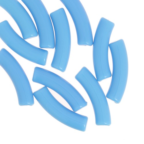 Perles tube incurvé 32x8 mm en acrylique opaque - Bleu clair x6