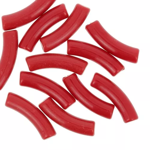 Perles tube incurvé 32x8 mm en acrylique opaque - Rouge x6