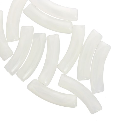Perles tube incurvé 32x8 mm en acrylique transparent - Marbré Blanc x6