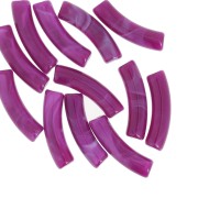 Perles tube incurvé 32x8 mm en acrylique transparent - Marbré Prune x6