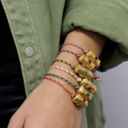 Cordon en coton tressé et fil métallisé 1.5 mm - Bleu foncé - Taupe - Doré x1m