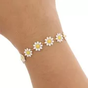 Chaîne Fantaisie marguerite résine époxy 10 mm Acier inox Doré - Blanc-Jaune x20cm