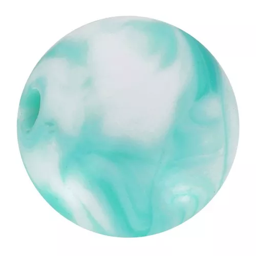 Perles rondes 10 mm en acrylique - Marbré Blanc - Turquoise x15