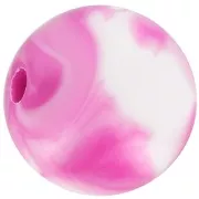 Perles rondes 12 mm en acrylique - Marbré Blanc - Fuchsia x10