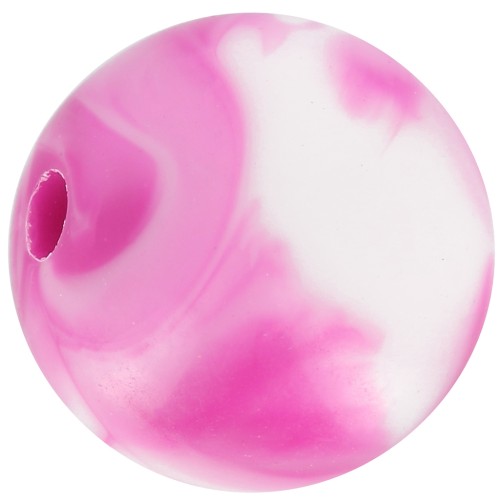 Perles rondes 12 mm en acrylique - Marbré Blanc - Fuchsia x10