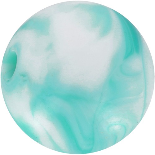 Perles rondes 12 mm en acrylique - Marbré Blanc - Turquoise x10