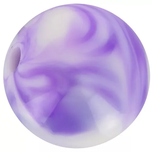 Perles rondes 13 mm en acrylique - Marbré Blanc - Violet x6