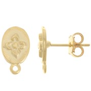Clous d'oreilles ovale 13x8 mm motif fleur avec anneau fermé - Doré à l'or fin x2|raw }}