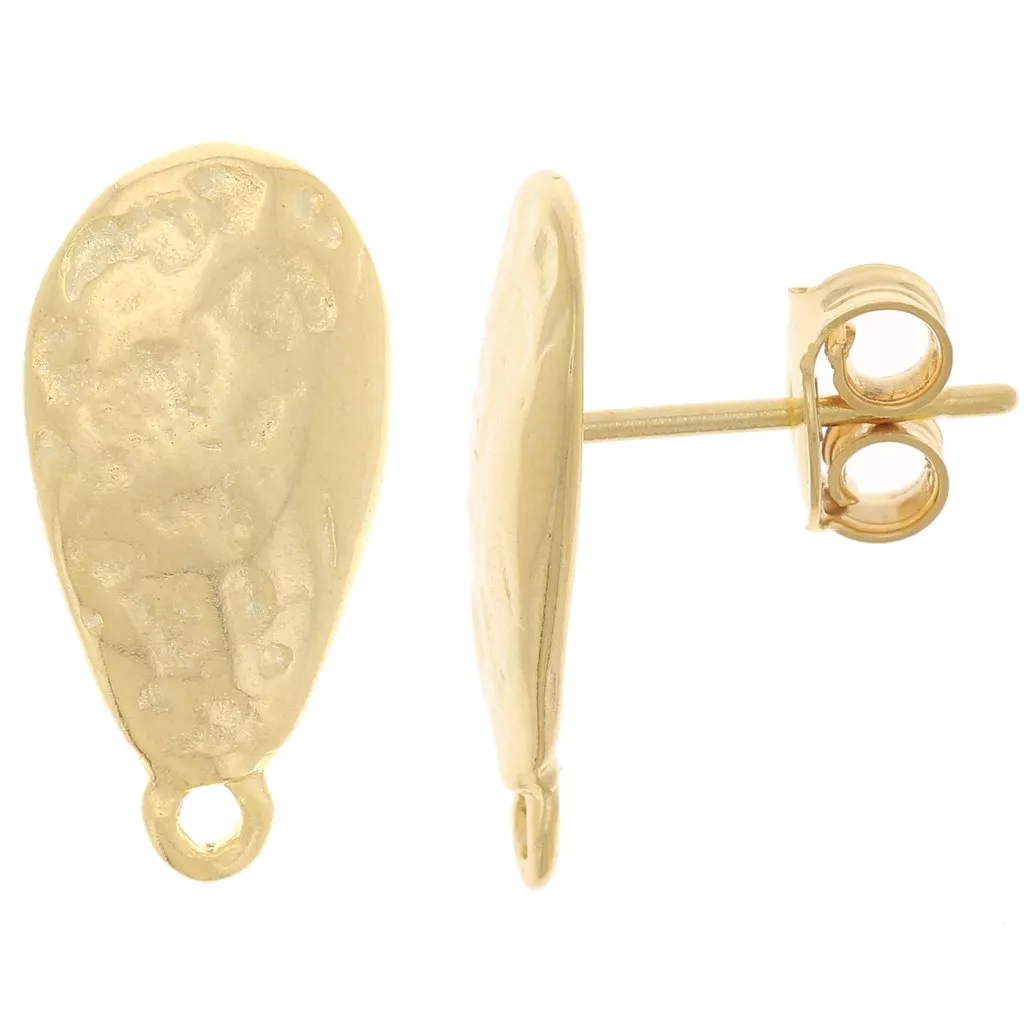 Boucles D'oreilles Clous Dorés Antique, Goutte Bleu Marine Et Perle Blanche YW8