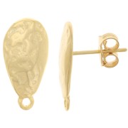 Clous d'oreilles goutte martelé 18x9 mm avec anneau fermé - Doré à l'or fin x2