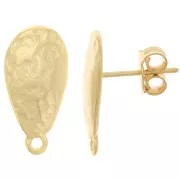 Clous d'oreilles goutte martelé 18x9 mm avec anneau fermé - Doré à l'or fin x2