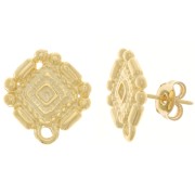 Clous d'oreilles style Aztèque 17x15.5 mm avec anneau fermé - Doré à l'or fin x2|raw }}