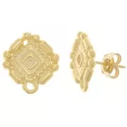 Clous d'oreilles style Aztèque 17x15.5 mm avec anneau fermé - Doré à l'or fin x2