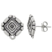 Clous d'oreilles style Aztèque 17x15.5 mm avec anneau fermé - Argenté vieilli x2|raw }}