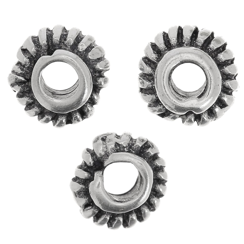 Perles rondelles striées 6 mm - Argenté vieilli x6 - Perles & Co