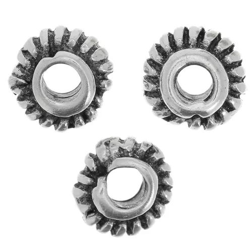 Perles rondelles striées 6 mm - Argenté vieilli x6