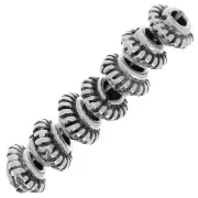 Perles rondelles striées 6 mm - Argenté vieilli x6