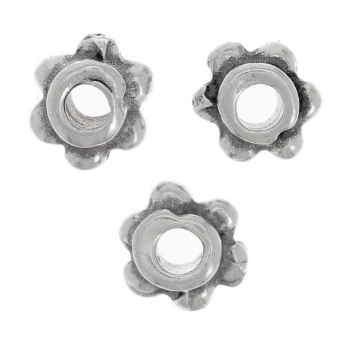 Perles rondelles effet fleur 5 mm - Argenté vieilli x10