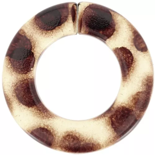 Maillon rond plat en acrylique transparent 31.5mm - Motif léopard - Marron - Beige