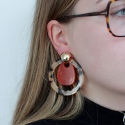 Pendentif goutte en acrylique 38x29 mm - Marbré Marron - Marron foncé x1