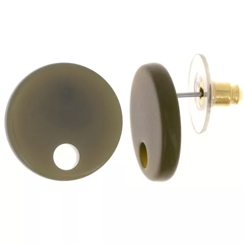 Clous d'oreilles ronds 18 mm en acrylique - Kaki x2