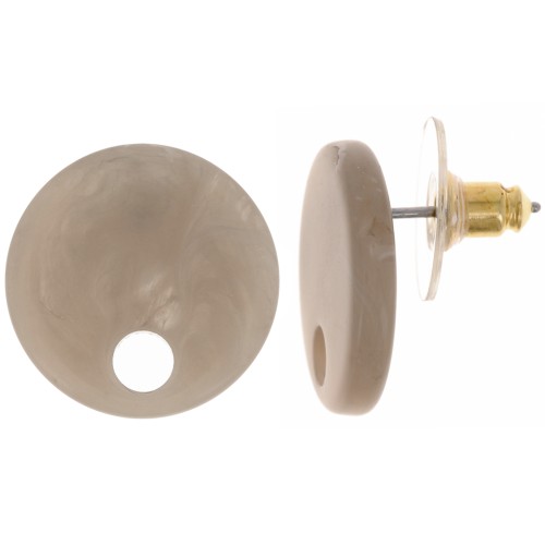 Clous d'oreilles ronds 18 mm en acrylique - Marbré Taupe x2