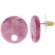 Clous d'oreilles ronds 18 mm en acrylique - Marbré Framboise - Blanc x2|raw }}