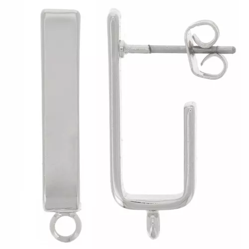 Clous d'oreilles rectangle 22x3.6 mm avec un anneau fermé - Rhodié x2
