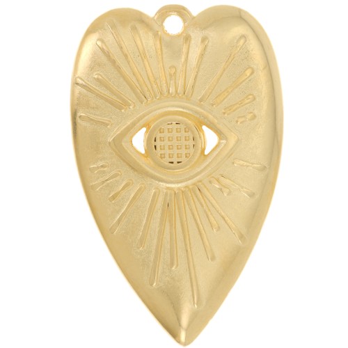 Pendentif coeur motif oeil 39x24 mm pour cabochon 4 mm - Doré à l'or fin x1