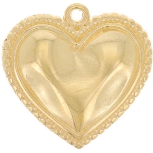 Pendentif coeur effet froissé 21 mm - Doré à l'or fin x1