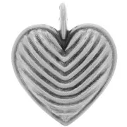 Pendentif coeur strié 24x20 mm - Placage Argent fin vieilli x1