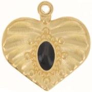 Pendentif coeur effet plissé 26 mm avec résine époxy - Doré à l'or fin - Noir x1|raw }}