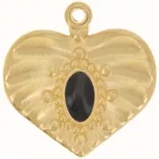 Pendentif coeur effet plissé 26 mm avec résine époxy - Doré à l'or fin - Noir x1